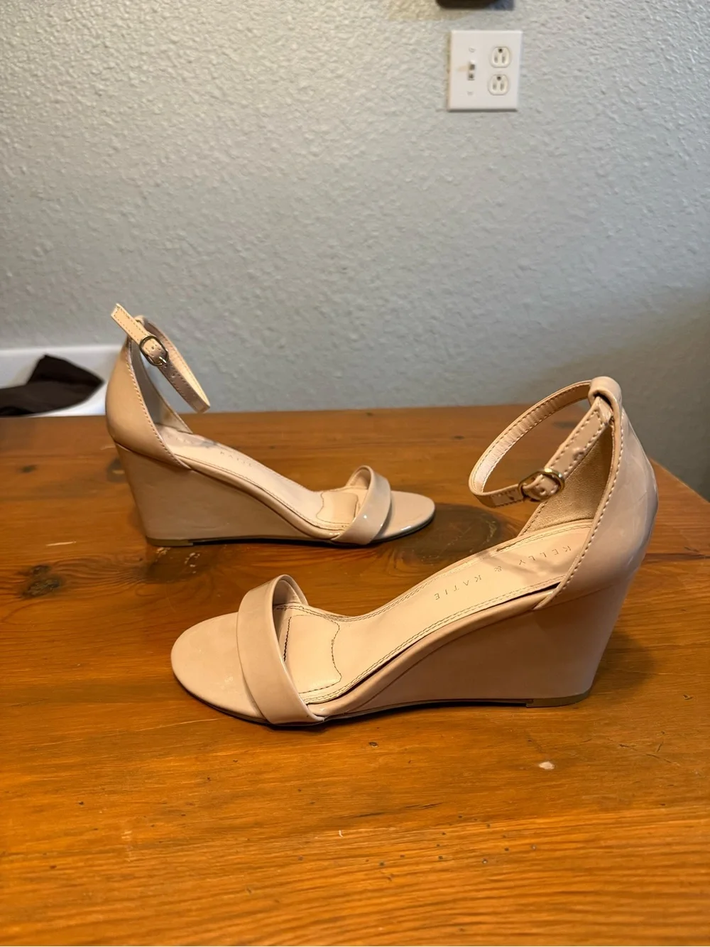 Womens Nude Ankle-Strap Wedge Heel Sandals